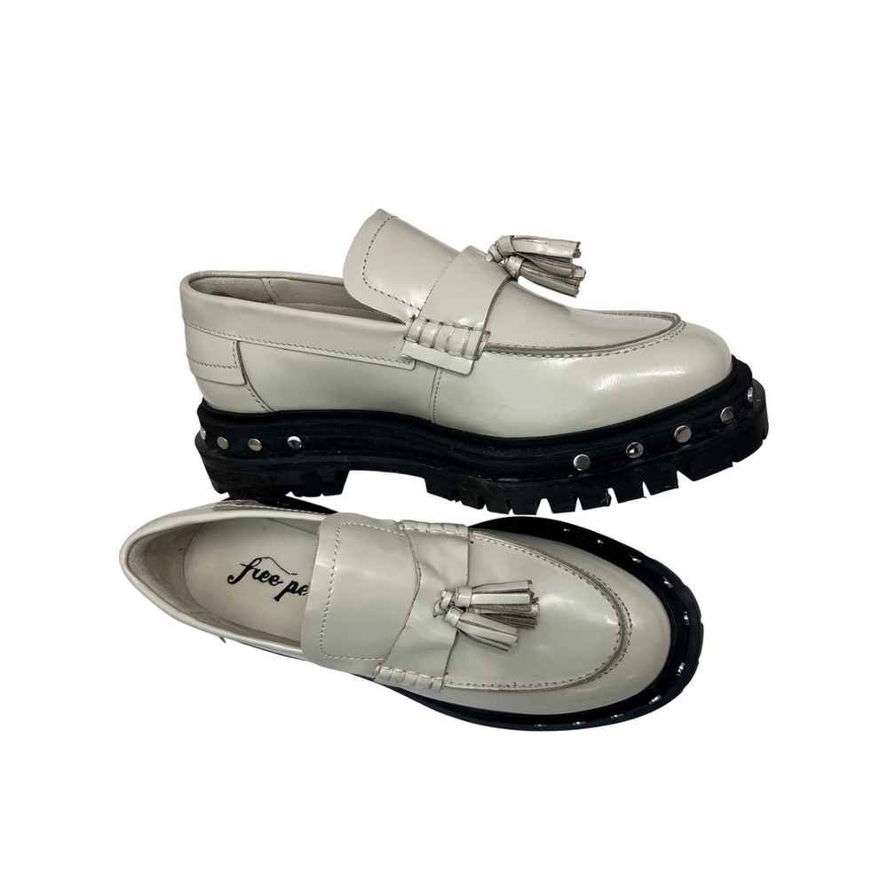 Free People Lug Sole Loafers Womens 7.5 Cream Excellent Studded Tassel Platform